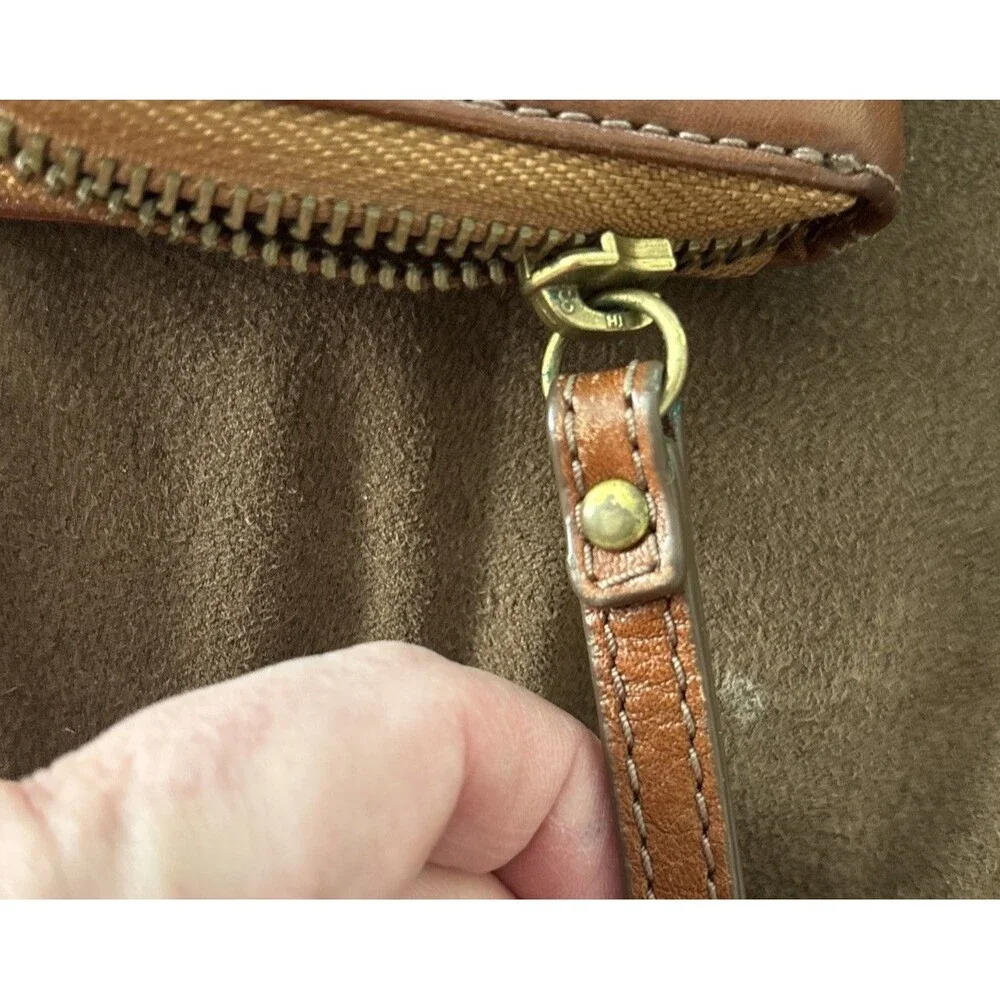 Fossil Madison Zip Clutch Leather Wristlet Wallet Saddle Brown